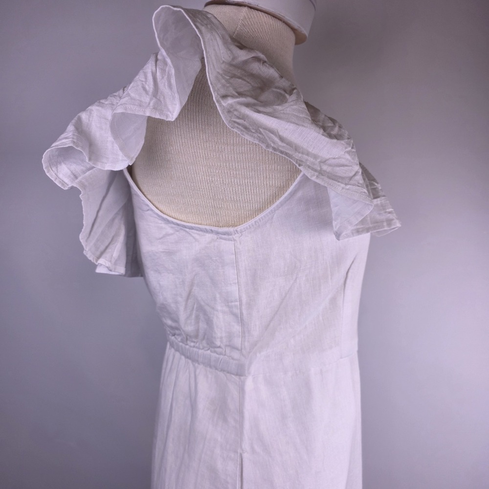 Hope & Henry Women's 2 White Linen Ruffle Dress Organic Cotton Lined Boho NWT - Picture 3 of 10